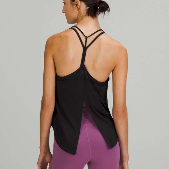 LULULEMON Black Modal Silk Open Tie-Back Yoga Tank Top 6 - Picture 1 of 8